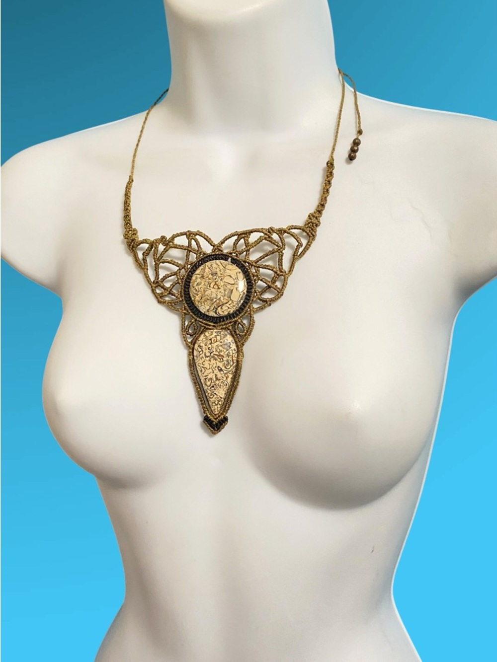 Brown Macrame Bib Stone Necklace Bohemian